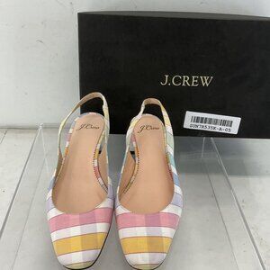 J.Crew Multicolor Plaid Fabric Low Heel Slingback